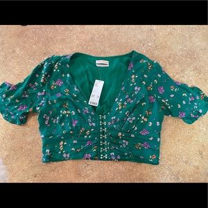 Urban Outfitters Green Floral Top NWT